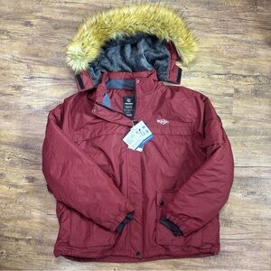 Wantdo Red Hooded Jacket with Faux Fur